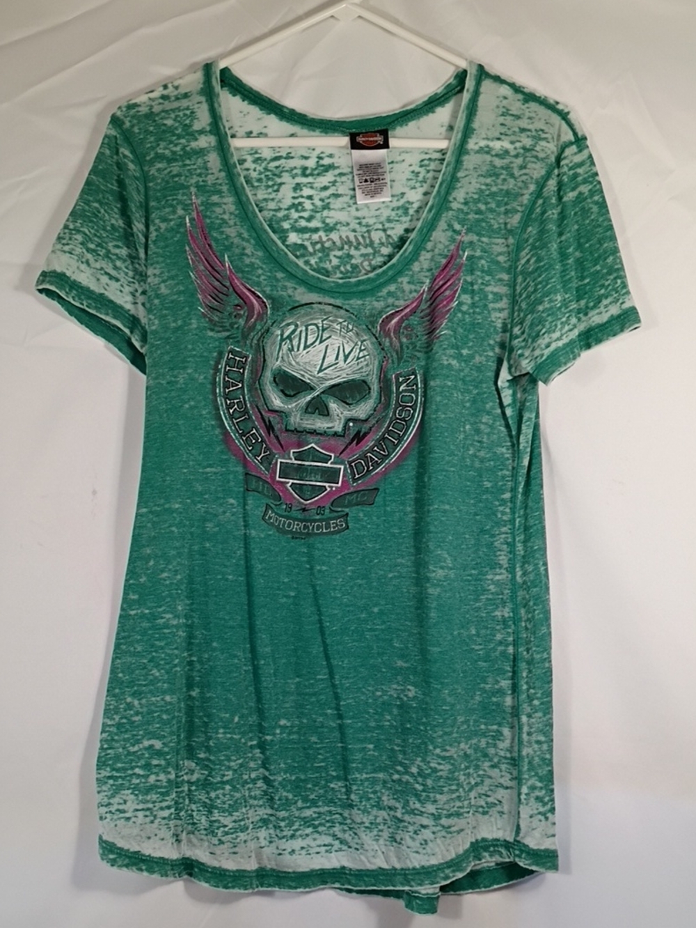 Harley Davidson Green Burnout Short Sleeve Top Grand Junction CO Sz Lg 2016